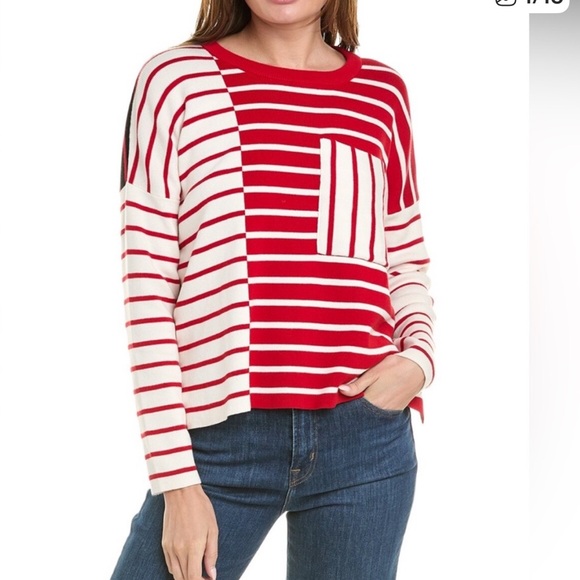 CAbi Sweaters - CAbi Style 5635 Vivian Pocket Pullover Two-toned Striped Sweater